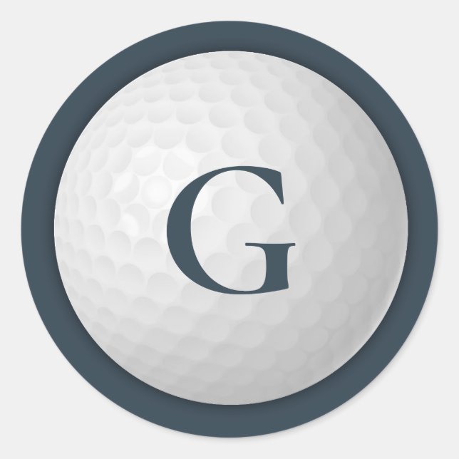 Navy Blue Monogram Golf Ball Classic Round Sticker (Front)