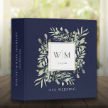 Navy Blue Monogram Greenery Wedding Photo Album Binder<br><div class="desc">Botanical watercolor greenery monogram initials navy blue wedding photo binder. Personalize with your monogram initials,  special date,  and name to create a beautiful elegant binder that is unique to you. Designed by Thisisnotme©</div>