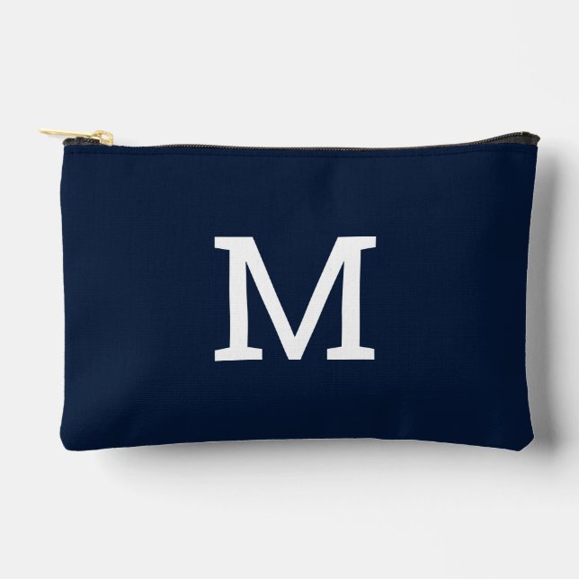 Navy Blue Monogram Initial Accessory Pouch Bag (Front)