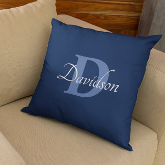 Navy Blue Monogram Initial Family Name Home Decor Throw Pillow