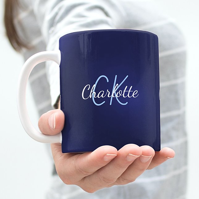 Navy blue monogram initials name coffee mug (Creator Uploaded)