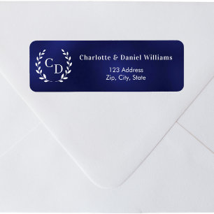Navy blue monogram initials wreath return address
