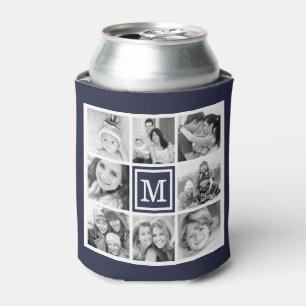 Navy Blue Monogram Instagram Photo Collage Can Cooler