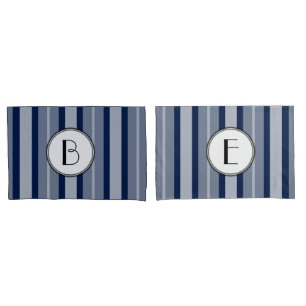 Navy Blue Monogram Modern Lines Contemporary Pillowcase