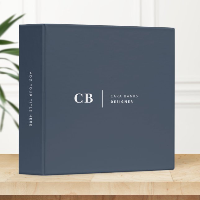 Navy Blue Monogram Modern Minimal Simple Binder (Creator Uploaded)
