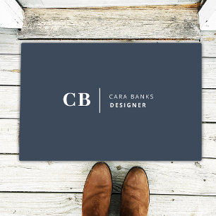 Navy Blue Monogram Modern Minimal Simple Doormat