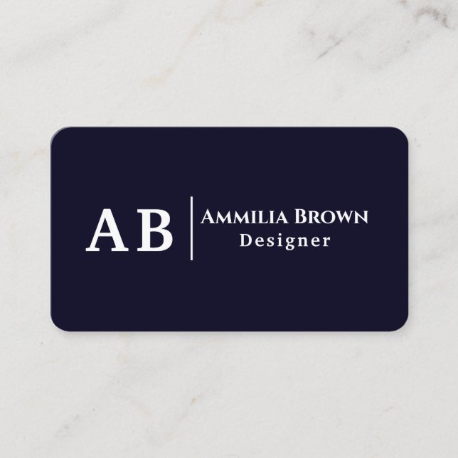 Navy Blue Monogram | Modern Minimalist Design Business Card (Front)
