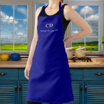 Navy blue monogram name business apron<br><div class="desc">A classic navy blue background. Personalize and add your monogram initials and name. Modern white block letters.</div>