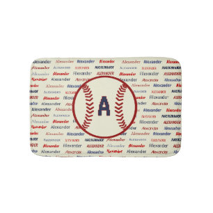 Navy Blue Monogram Name Gifts for Kids baseball Bath Mat