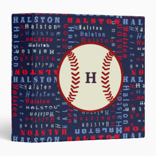 Navy Blue Monogram Name Gifts Kids boys baseball 3 Binder
