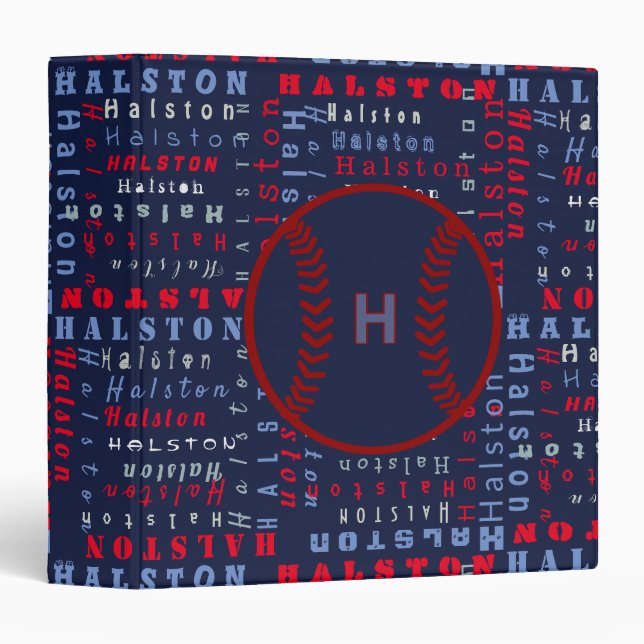 Navy Blue Monogram Name Gifts Kids boys baseball Binder (Front/Spine)