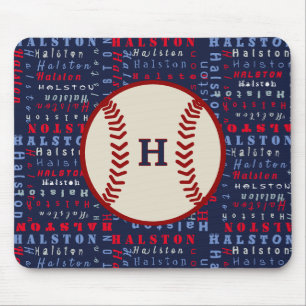 Navy Blue Monogram Name Gifts Kids boys baseball   Mouse Pad