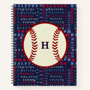 Navy Blue Monogram Name Gifts Kids boys baseball N Notebook