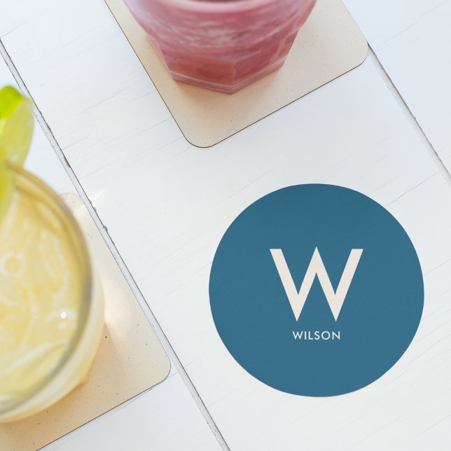 Navy Blue Monogram Personal Party Round Paper Coaster (Creator Uploaded)