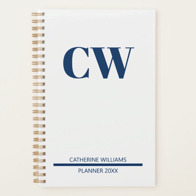 Navy Blue Monogram Personalized  Planner (Front)