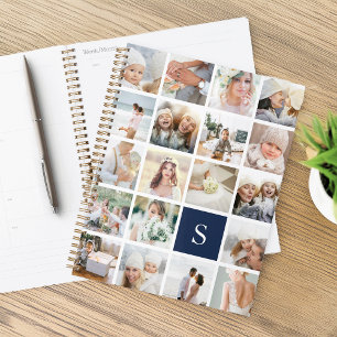 Navy Blue Monogram Photo Collage Planner