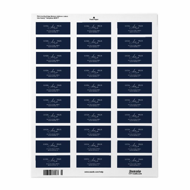 Navy Blue Monogram Return Address  (Full Sheet)