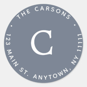 Navy Blue Monogram Round Return Address Label