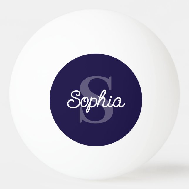 Navy Blue Monogram Script Name Ladies Ping Pong Ball (Front)