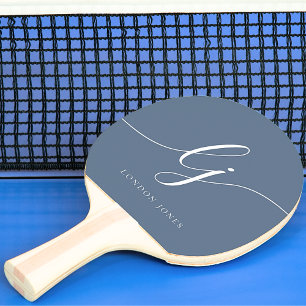 Navy Blue Monogram Script Name Modern Monogrammed Ping Pong Paddle