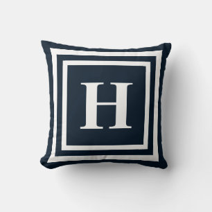 Navy Blue Monogram Throw Pillow