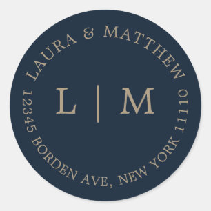 Navy Blue Monogram Wedding Classic Round Sticker