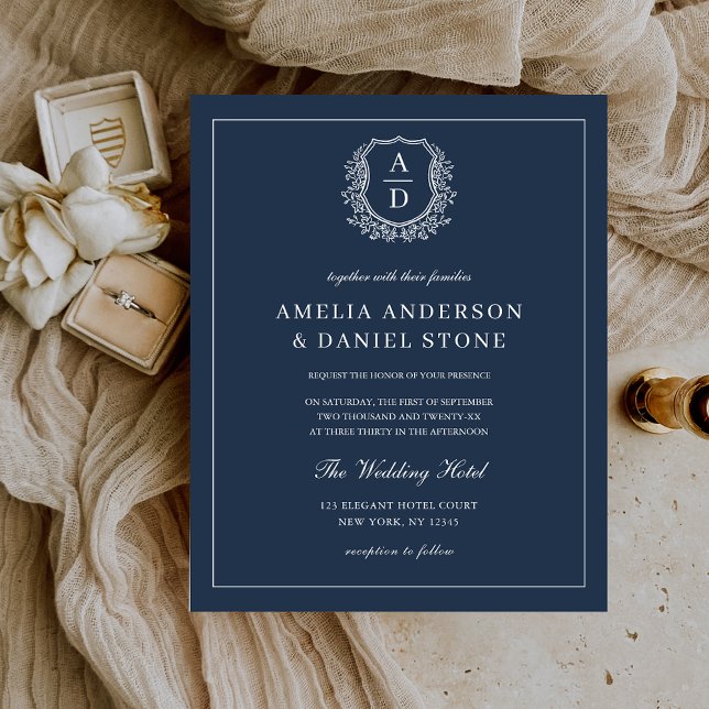 Navy Blue Monogram Wedding Elegant Invitation Flyer (Creator Uploaded)