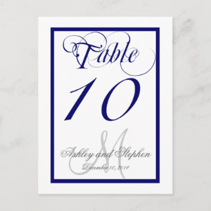 Navy Blue Monogram Wedding Table Number Card 2