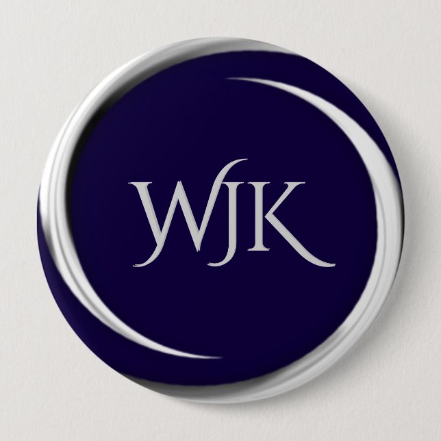 Navy Blue Monogrammed 4 Inch Round Button (Front)
