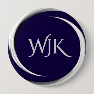 Navy Blue Monogrammed 4 Inch Round Button