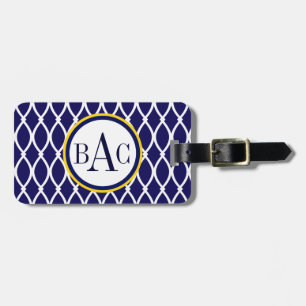 Navy Blue Monogrammed Barcelona Print Luggage Tag