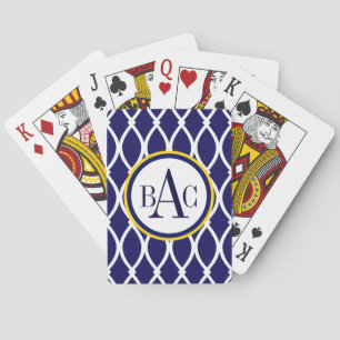Navy Blue Monogrammed Barcelona Print Playing Cards