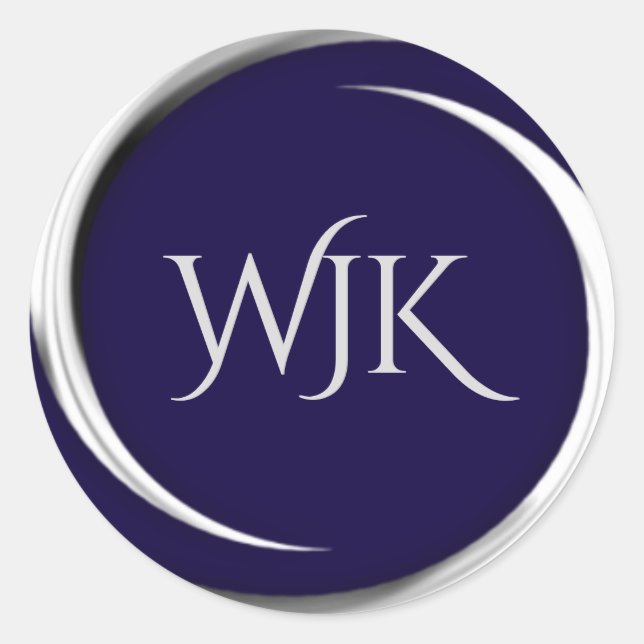 Navy Blue Monogrammed Classic Round Sticker (Front)