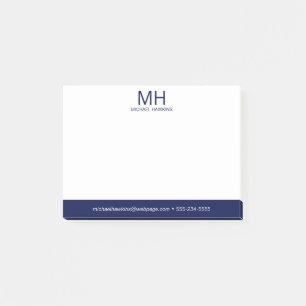 Navy Blue Monogrammed Men's Post-it Notes