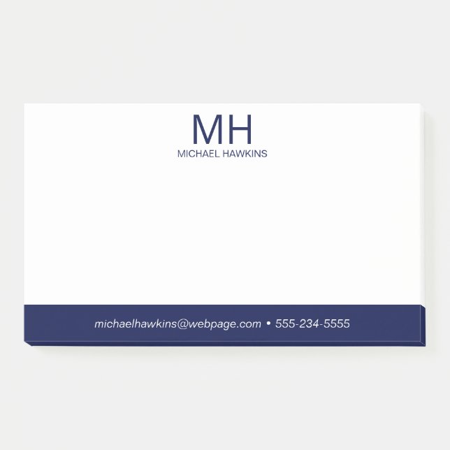 Navy Blue Monogrammed Men's Post-it Notes (Front)