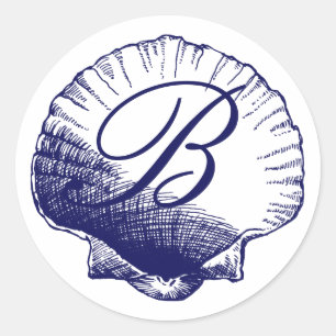 Navy Blue Monogrammed Sea Shell Sticker
