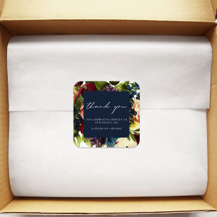 Navy Blue Moody Floral Burgundy Wedding Square Sticker