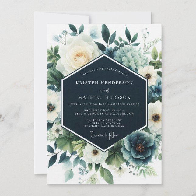 Navy Blue Moody Winter Wedding Invitation (Front)