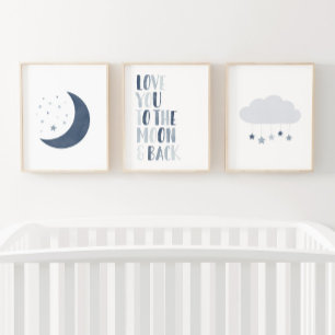 Navy Blue Moon and Stars Nursery Decor