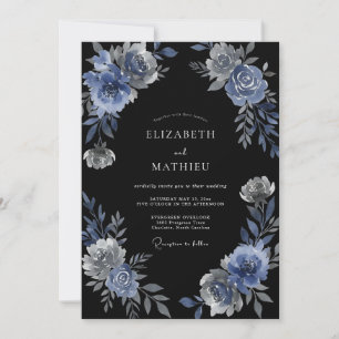 Navy Blue Moonlit Winter Wedding Invitation