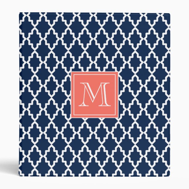 Navy Blue Moroccan Coral Monogram Binder (Front)