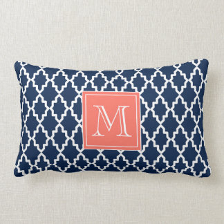 Navy Blue Moroccan Coral Monogram Lumbar Pillow
