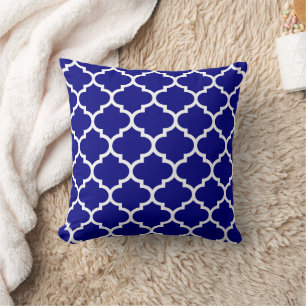 Navy Blue Moroccan Pattern Tile Throw Pillow