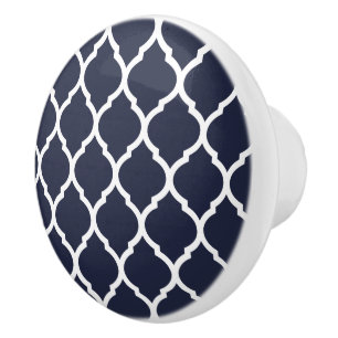 Navy Blue Moroccan Quatrefoil Ceramic Knob