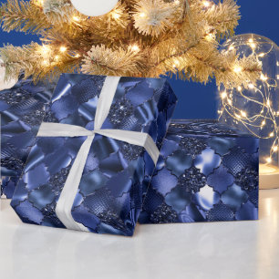 Navy Blue Moroccan Quatrefoil Pattern Wrapping Paper