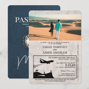 Navy Blue Morocco Passport Wedding Invitation