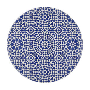 Navy Blue Mosaic Geometric Pattern Cutting Board
