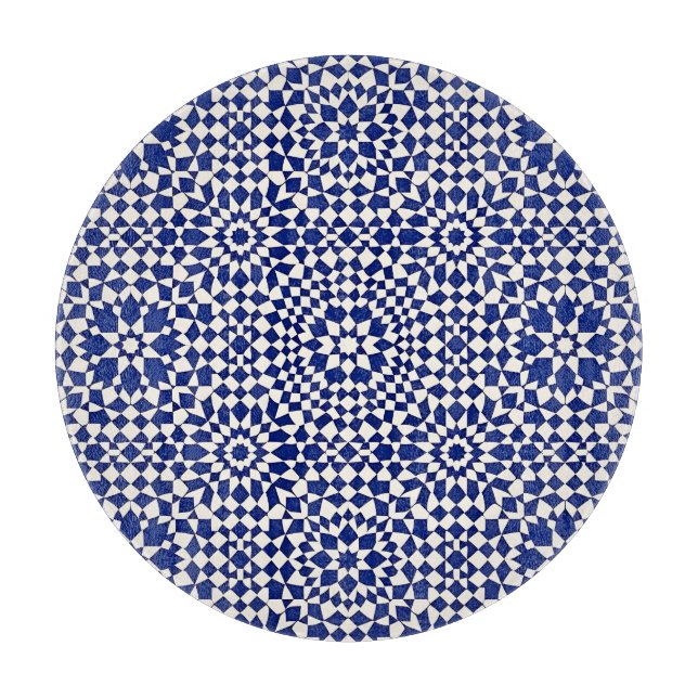 Navy Blue Mosaic Geometric Pattern Cutting Board (Front)