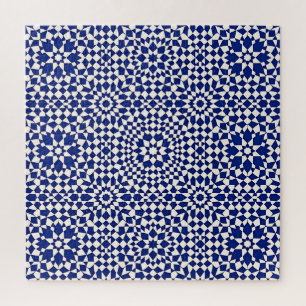 Navy Blue Mosaic Geometric Pattern Jigsaw Puzzle