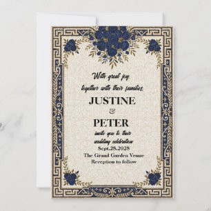 Navy Blue Mosaic Wedding Invitation